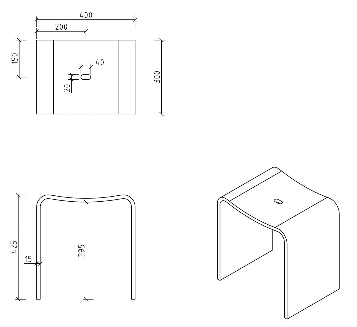 Wiesbaden Solid Surface stool 40x30x42