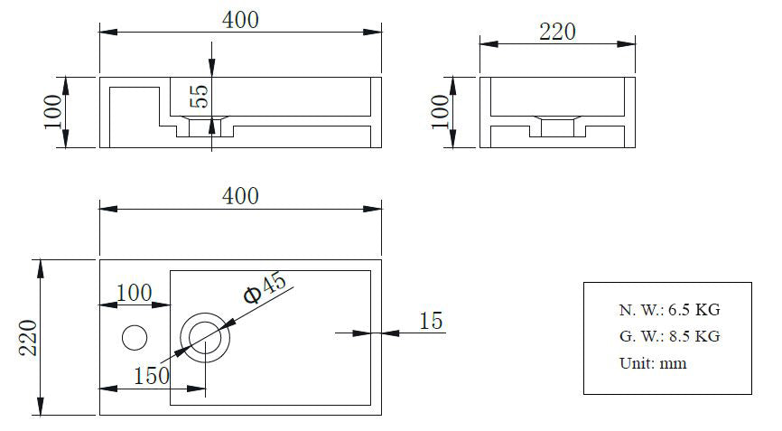 Wiesbaden Solid Surface fontein rechts 400x220x100 - WDtegels