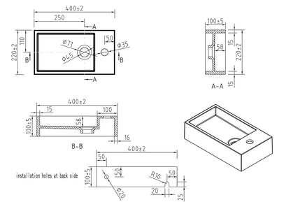 Fuente Lotte derecha 40 x 22 x 10 cm superficie sólida blanco mate