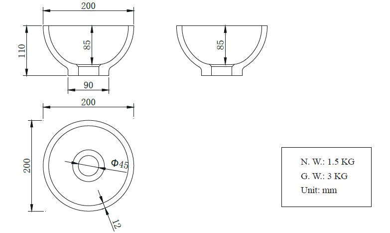 Wiesbaden Solid Surface opzetfontein rond 20x20x11 - WDtegels