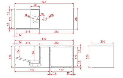 Julia fontein met nis | 54x20x20cm | Solid surface mat zwart