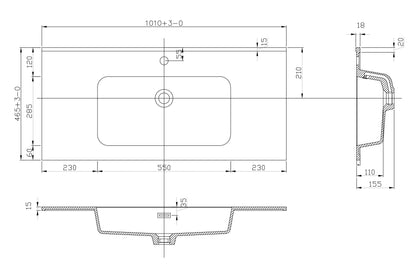 Lijntekening Ribbella meubelwastafel 100 cm kunstmarmer mat zwart 2