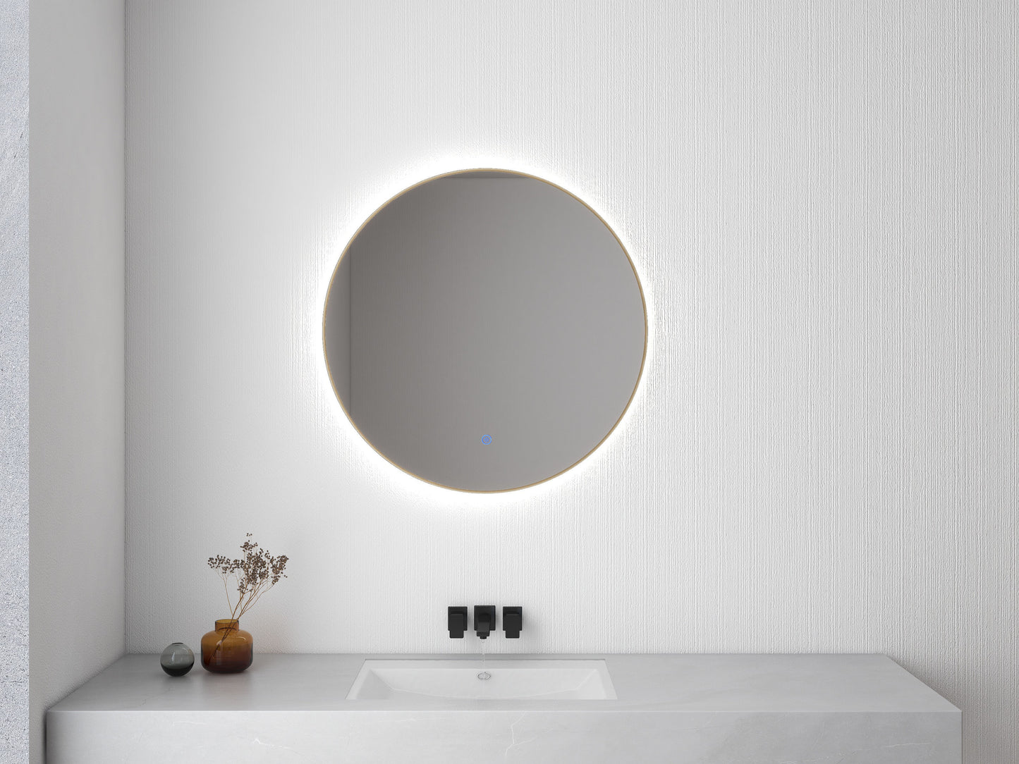 Novi spiegel rond met LED, dimbaar 60 cm geborsteld messing