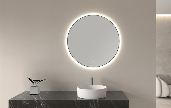 Novi spiegel rond met LED, dimbaar 80 cm mat zwart