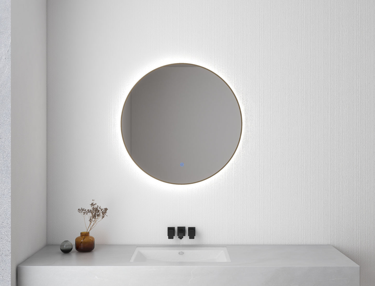 Novi spiegel rond met LED, dimbaar 80 cm geborsteld messing