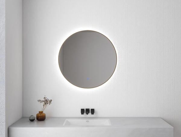 Novi spiegel 80 cm rond met LED, dimbaar geborsteld messing