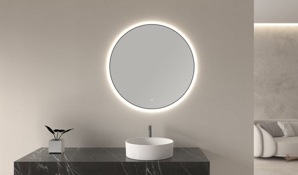 Novi spiegel 100 cm rond met LED, dimbaar mat zwart