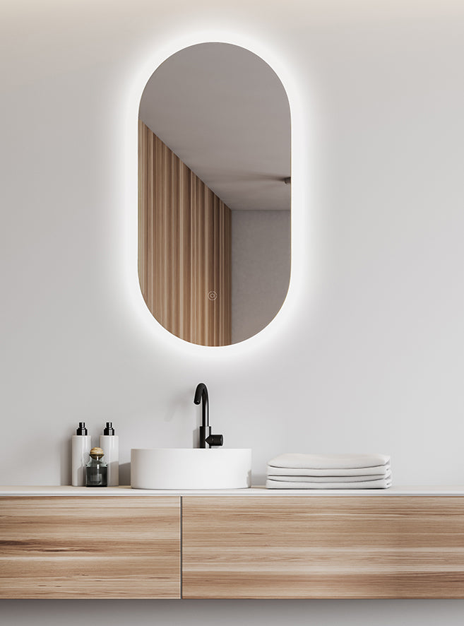 Lumia spiegel ovaal met LED, dimbaar en spiegelverwarming 50 x 100 cm