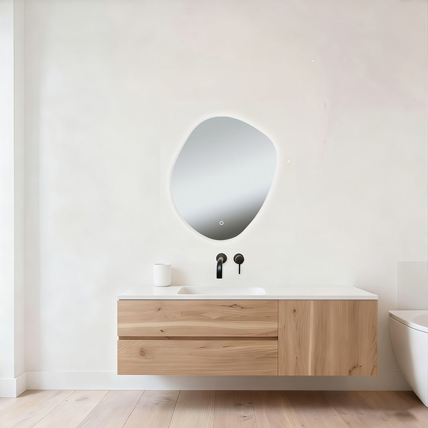 Ellva spiegel organisch met LED, dimbaar en spiegelverwarming 70 x 80 cm