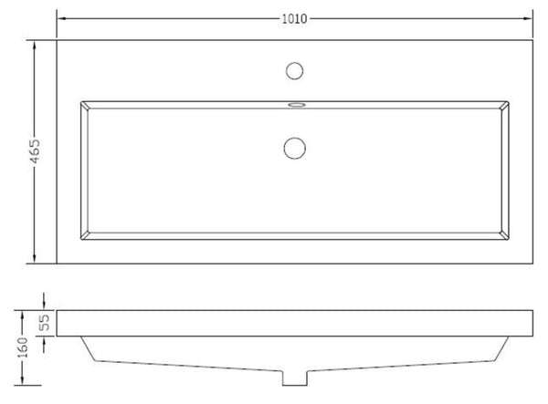 Lavabo Vision de mármol artificial con 1 orificio para grifería, 100x46 cm, blanco