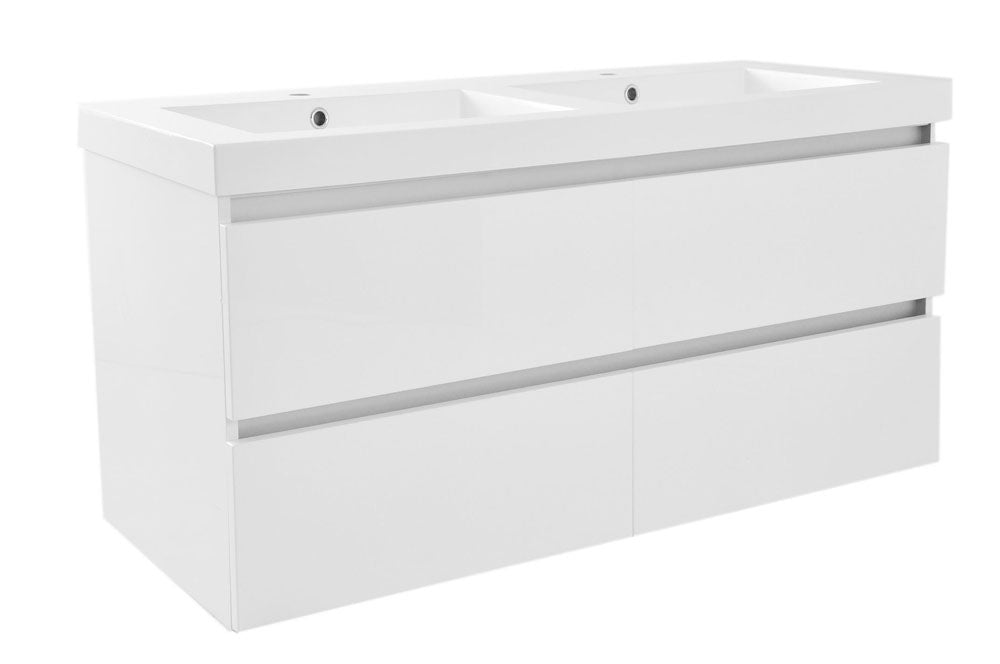 Vision wastafel dubbel met 2 kraangaten 120x46x5,5 cm kunstmarmer glans wit - WDtegels