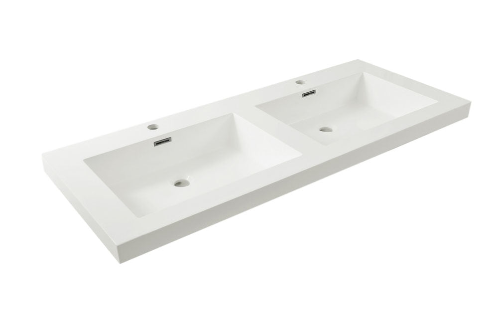 Vision wastafel dubbel met 2 kraangaten 120x46x5,5 cm kunstmarmer glans wit - WDtegels