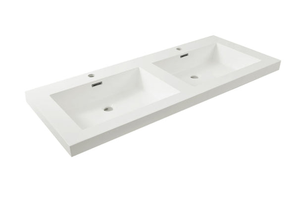 Vision double washbasin with 2 tap holes 120x46x5.5 cm artificial marble gloss white