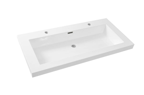 Lavabo Vision individual con 2 orificios para grifería 100x46x5,5 mármol artificial blanco brillo
