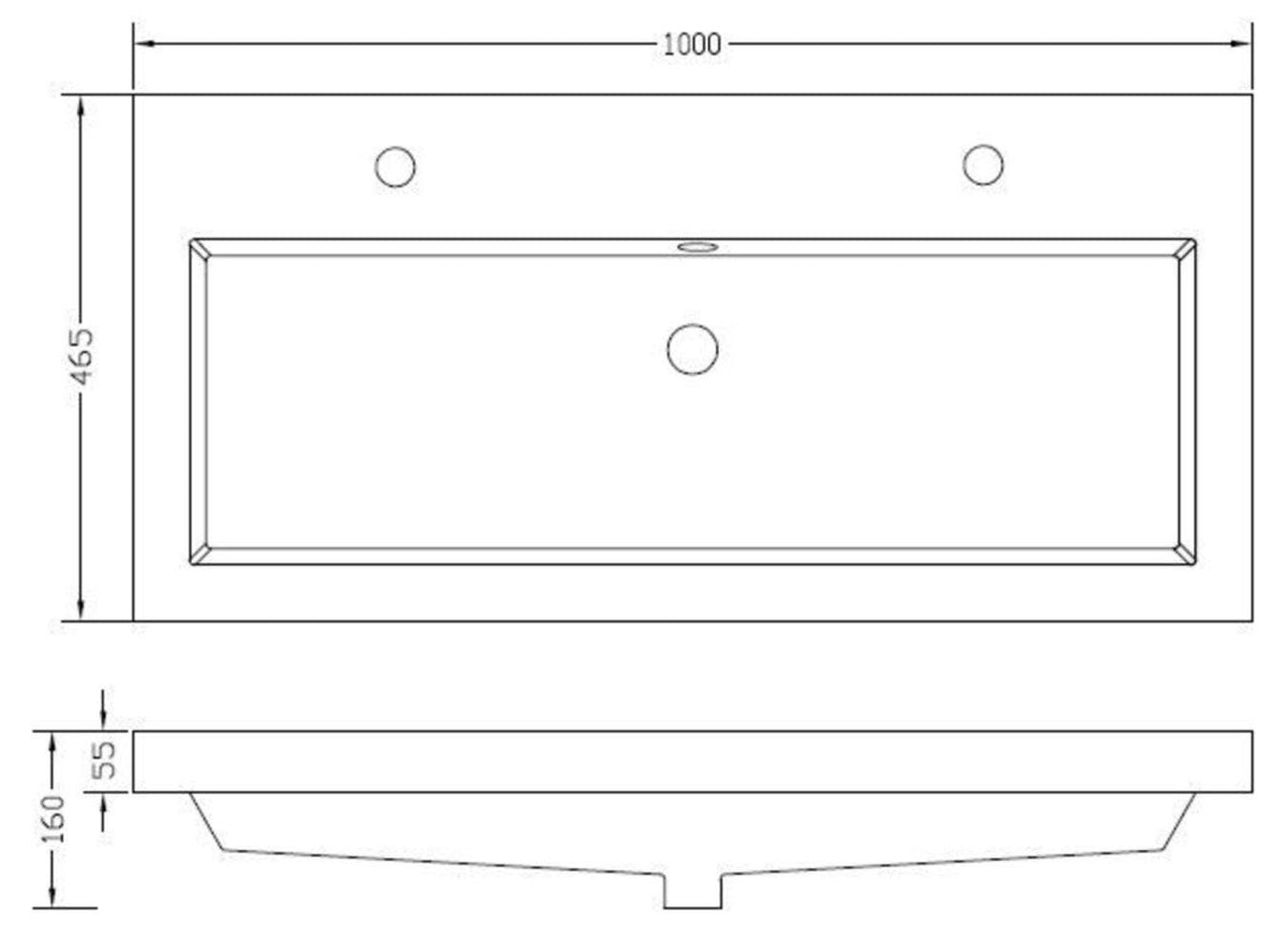 Lijntekening Vision meubelwastafel 100 x 46 x 5,5 cm kunstmarmer glans wit