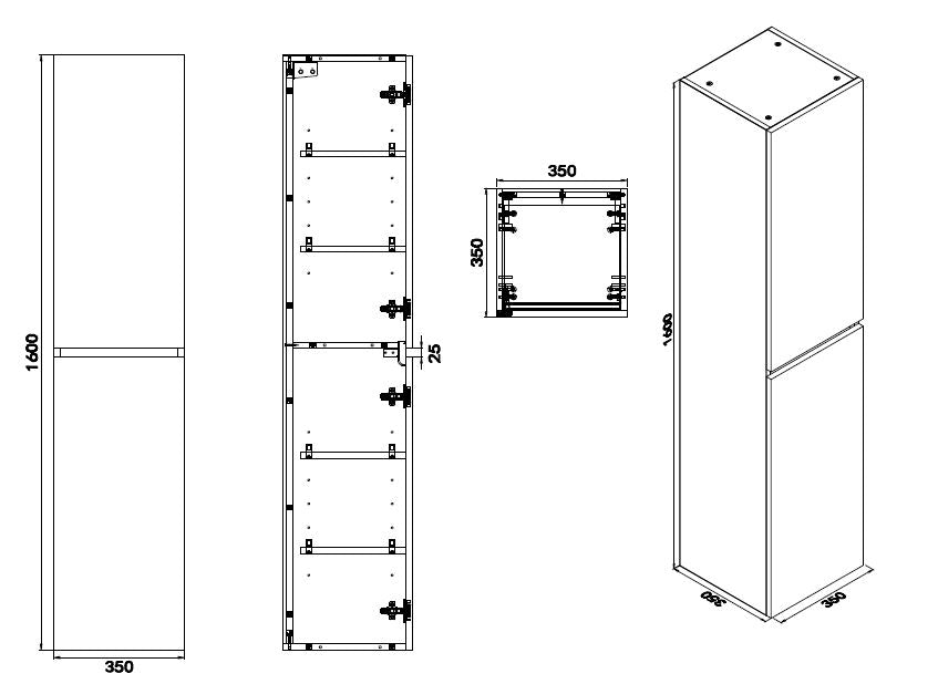 Vision kolomkast 160x35x35cm 2 deuren hoogglans grijs - WDtegels