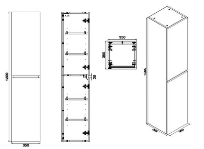 Vision kolomkast 160x35x35cm 2 deuren hoogglans grijs - WDtegels