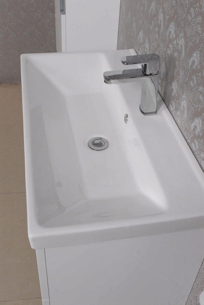 badmeubel 80 +keramische wastafel + spiegel + zijkast wit