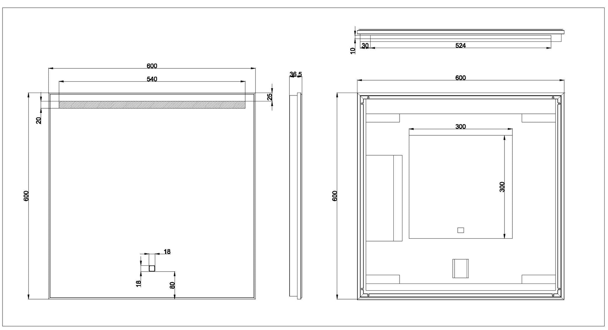 Ambi one spiegel 60 x 60 cm vierkant met LED, dimbaar en spiegelverwarming - WDtegels