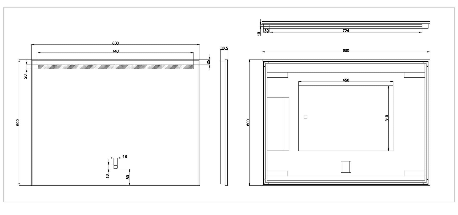 Ambi one spiegel 80 x 60 cm rechthoek met LED, dimbaar en spiegelverwarming - WDtegels