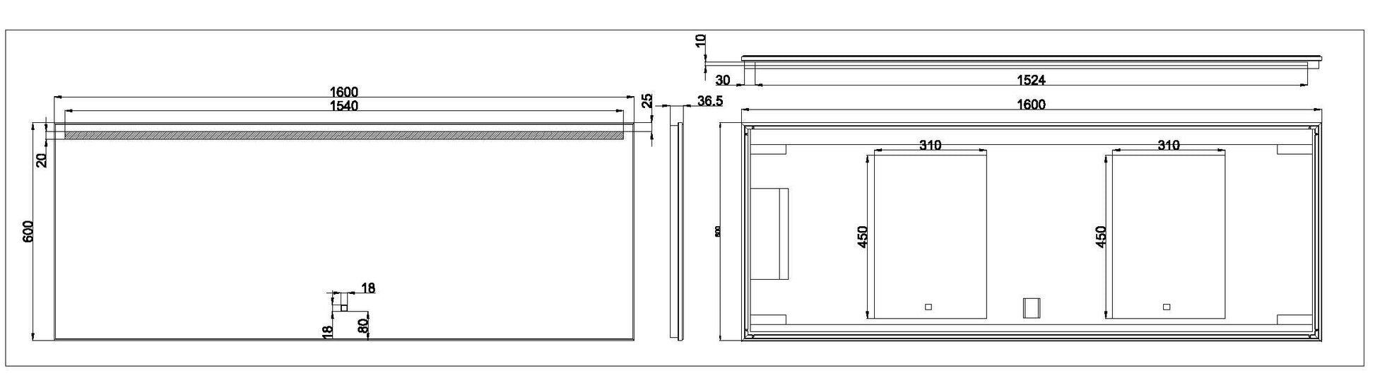 Ambi one spiegel 160 x 60 cm rechthoek met LED, dimbaar en spiegelverwarming - WDtegels