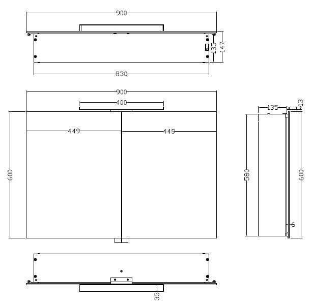 Bright spiegelkast 90 x 60 x 14 cm met LED - WDtegels