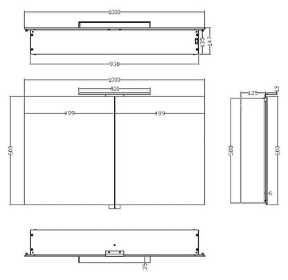 Bright spiegelkast 100 x 60 x 14 cm met LED - WDtegels
