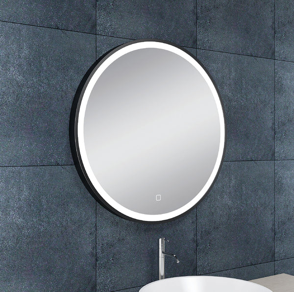 Maro spiegel 60 cm rond met LED, dimbaar en spiegelverwarming mat zwart