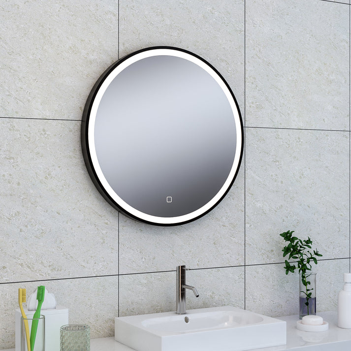 Maro spiegel 60 cm rond met LED, dimbaar en spiegelverwarming mat zwart - WDtegels