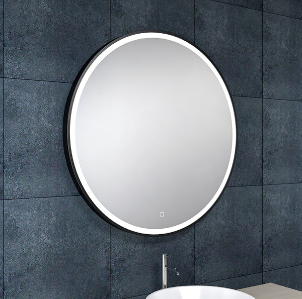 Maro spiegel 80 cm rond met LED, dimbaar en spiegelverwarming mat zwart