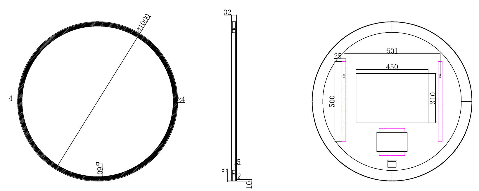 Maro spiegel 100 cm rond met LED, dimbaar en spiegelverwarming mat zwart - WDtegels