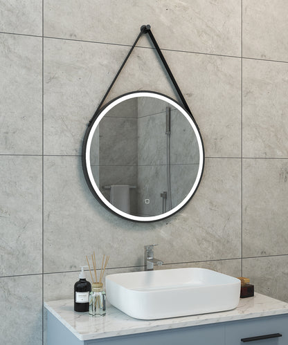 Cinto spiegel rond met band, LED, dimbaar en spiegelverwarming 60 cm mat zwart - WDtegels