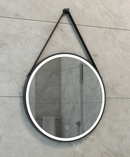Cinto spiegel rond met band, LED, dimbaar en spiegelverwarming 60 cm mat zwart