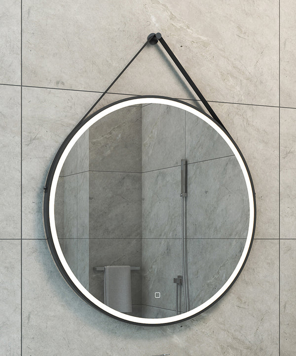 Cinto spiegel 80 cm rond met band, LED, dimbaar en spiegelverwarming mat zwart