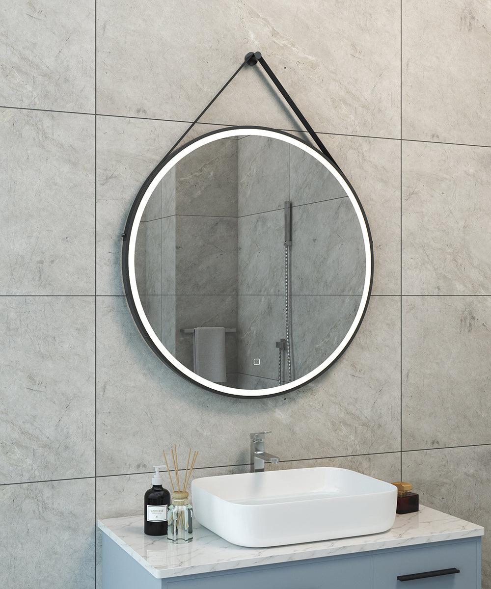 Cinto spiegel rond met band, LED, dimbaar en spiegelverwarming 80 cm mat zwart - WDtegels