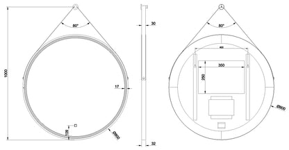Cinto spiegel 80 cm rond met band, LED, dimbaar en spiegelverwarming mat zwart - WDtegels