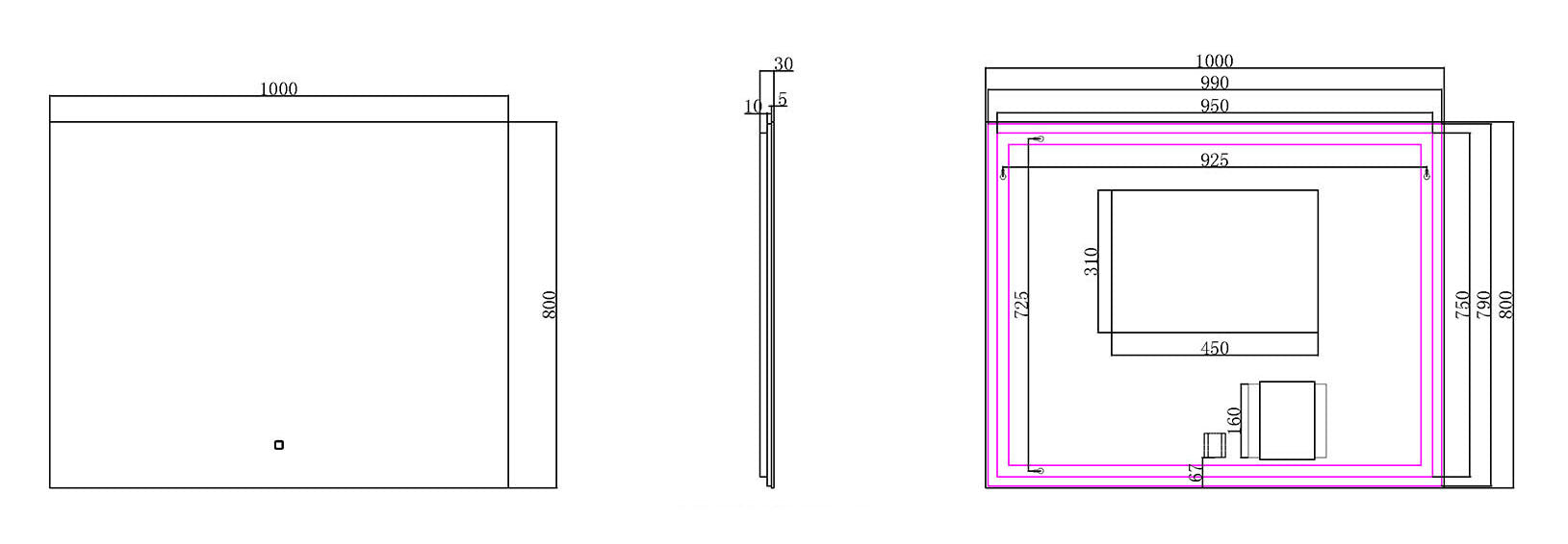 Soul spiegel 100 x 80 cm rechthoek met LED, dimbaar en spiegelverwarming - WDtegels