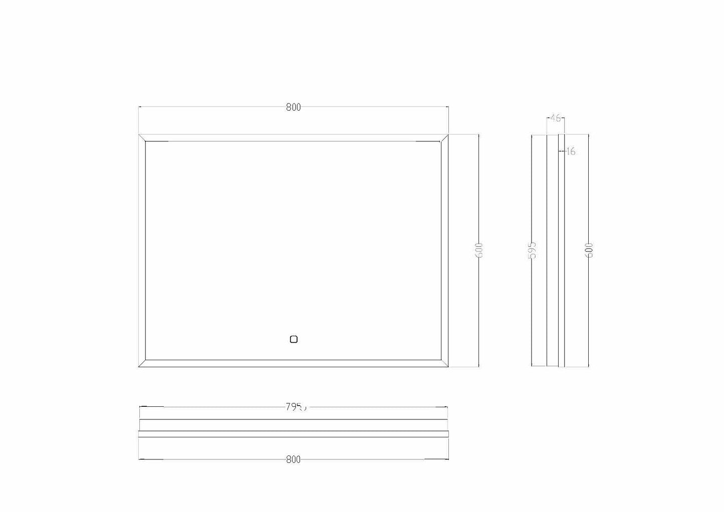 Wiesbaden Rechthoekige condensvrije LED-spiegel 80x60cm matzwart
