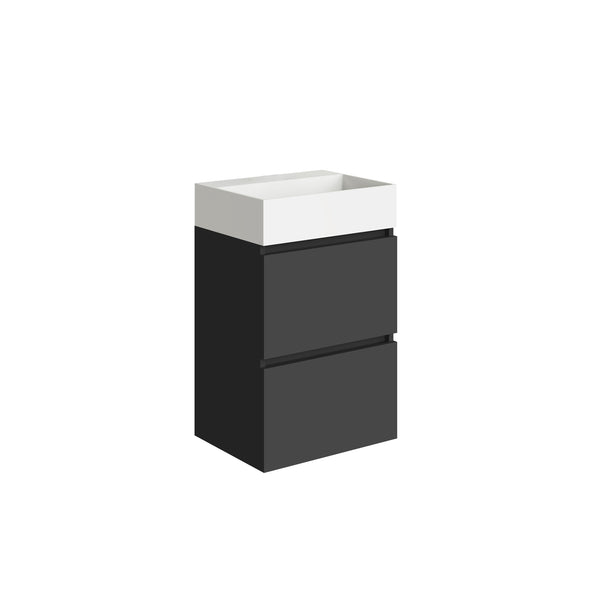 Mini base unit with 2 drawers 45 cm matt black and washbasin ceramic gloss white
