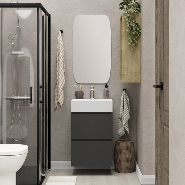 Mini base unit with 2 drawers in matt black and a gloss white ceramic washbasin 45 cm including a mirror