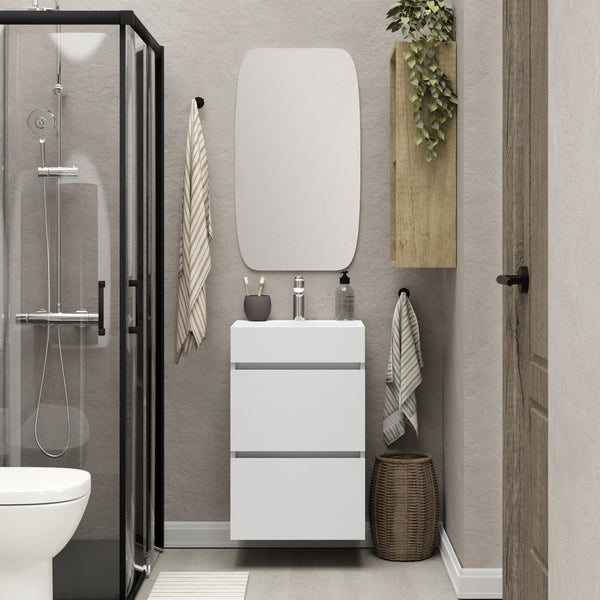 Mini base unit with 2 drawers gloss white and ceramic washbasin gloss white 45 cm including mirror