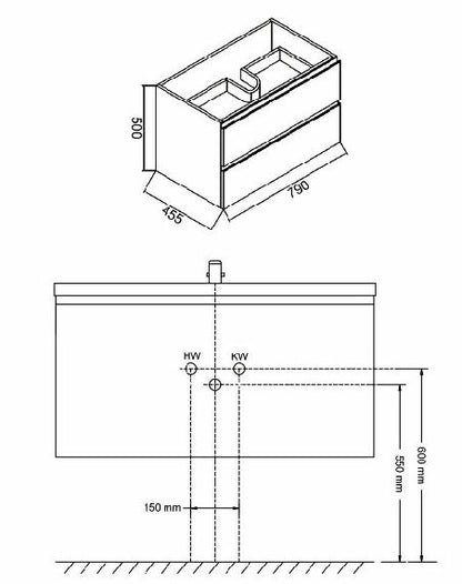 Wiesbaden Tigris onderkast 80 x 46 cm houtnerf grijs