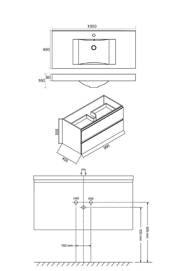 Tigris onderkast 100 x 46 cm houtnerf grijs 8719743062214