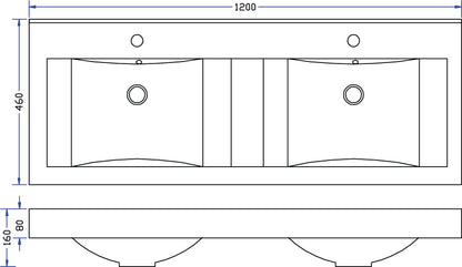 Wiesbaden Tigris losse kunstmarmer dubbele wastafel 120x46 wit