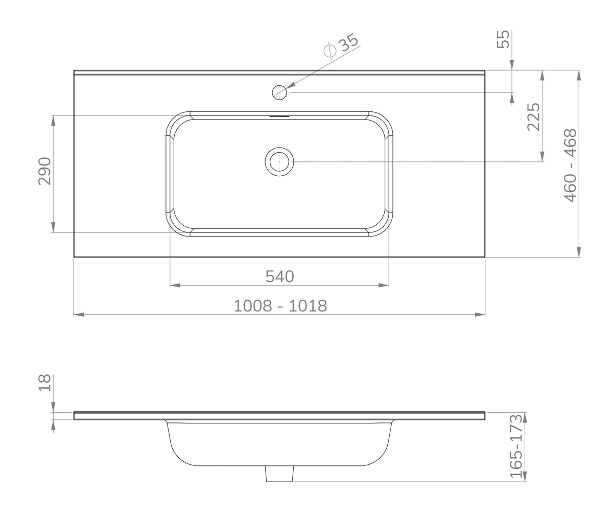 Lijntekening Bajo meubelwastafel 100 x 46 x 1,8 cm keramiek glans wit