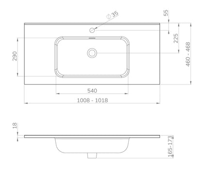 Lijntekening Bajo meubelwastafel 100 x 46 x 1,8 cm keramiek glans wit
