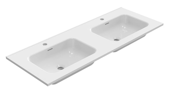 Bajo double vanity washbasin | 120x46x1,8cm | 2 tap holes | Gloss white ceramic