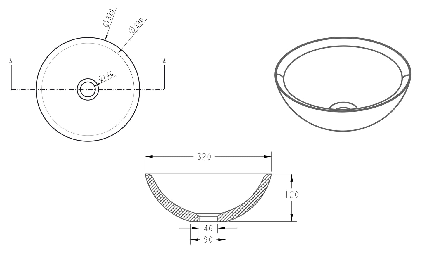 Wiesbaden hard stone countertop basin 32x32x12