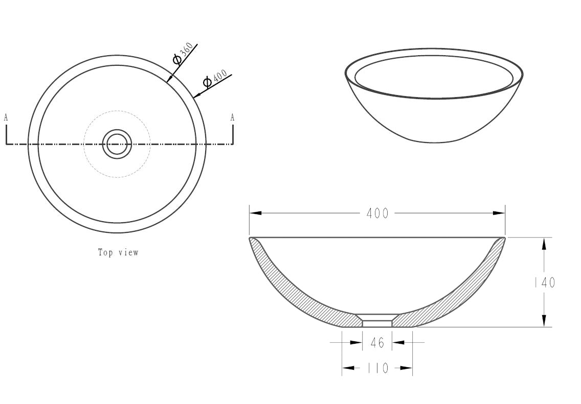 Wiesbaden Raw washbasin round 40x14 cm hard stone honed
