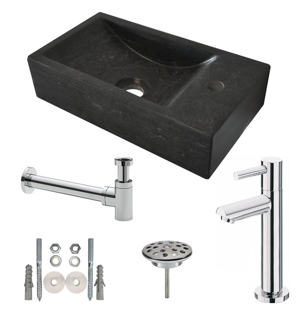 Wiesbaden Fuente de Agua de Piedra Dura Derecha | 40x22x10cm | Negro